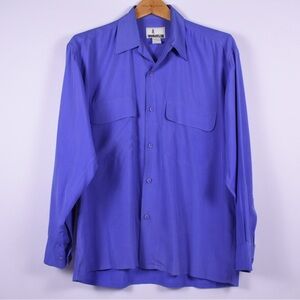 Vintage 100% Silk Blue Button Up Shirt Boxy Fit